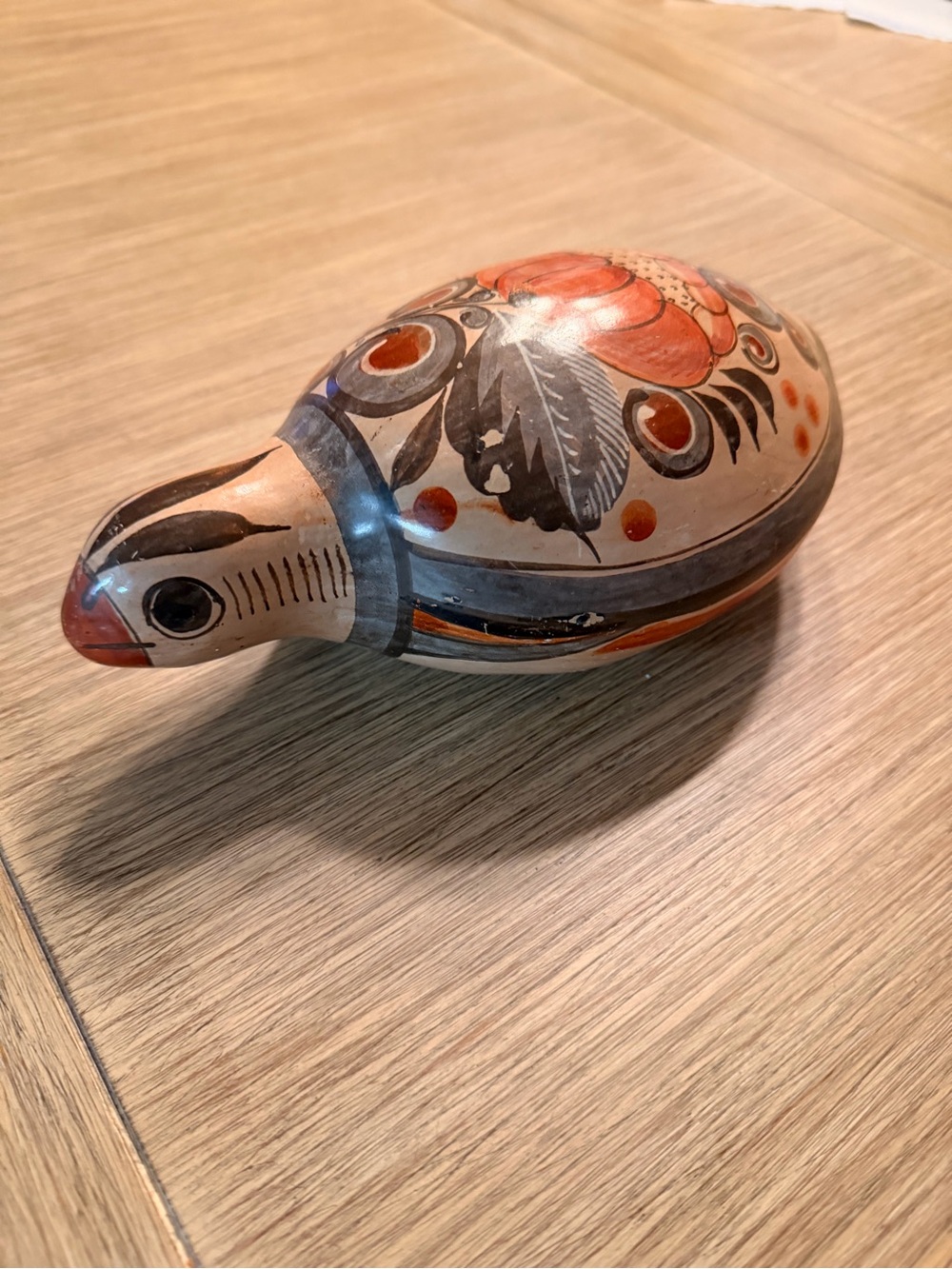 Hand-Painted Ceramic Turtle Figurine in Orange, Black, Cream